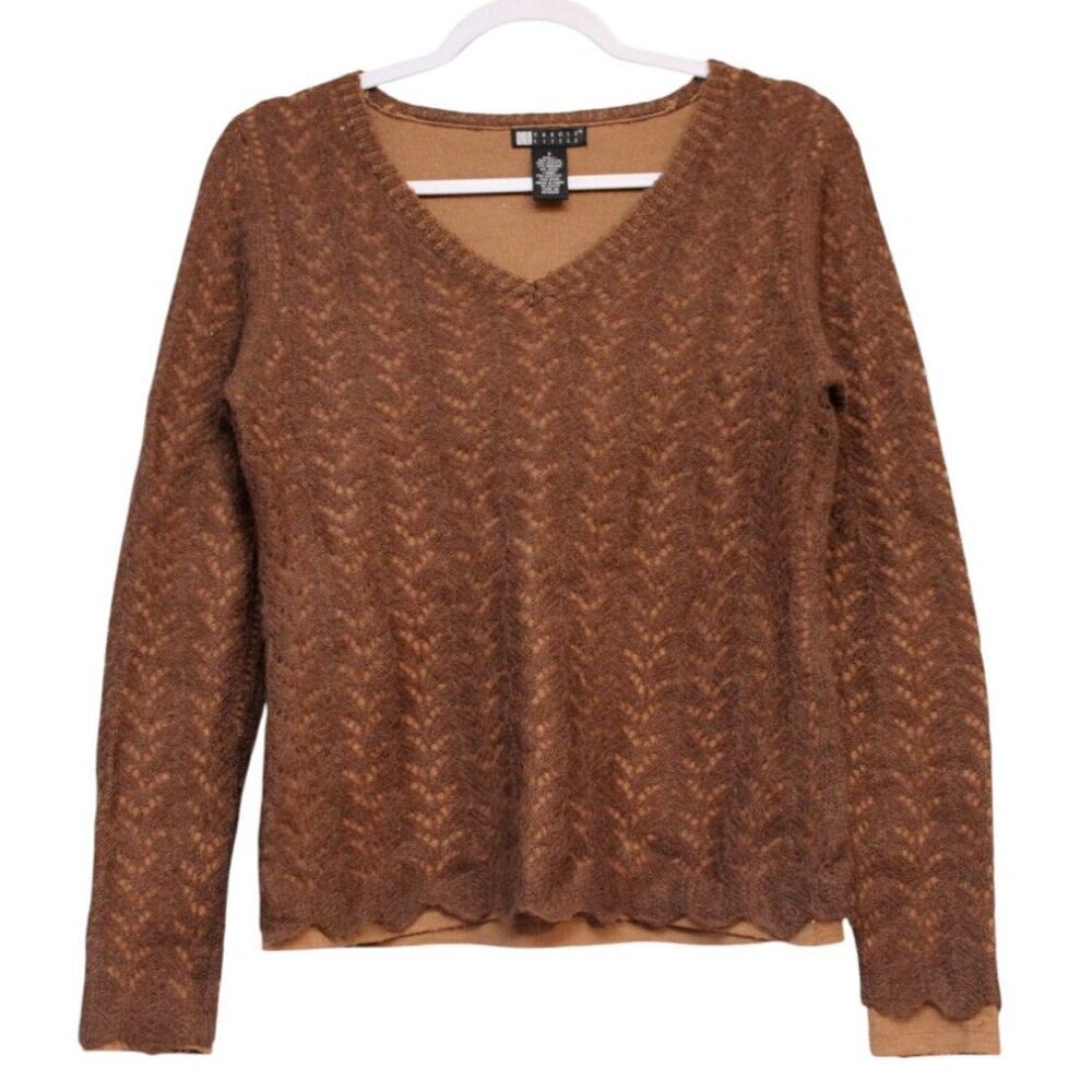 Vintage Carole Little Sweater Size Small Mohair Wool Knit Lace Boho Hippie